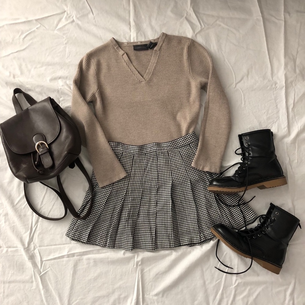 Vintage Houndstooth Pleated Skirt